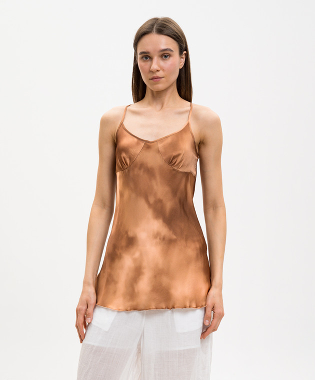 Masnada Коричнева майка в принт 8016 зображення 3