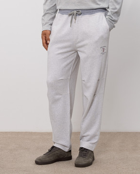 Brunello Cucinelli Серые меланжевые спортивные штаны с вышивкой MM8263388G