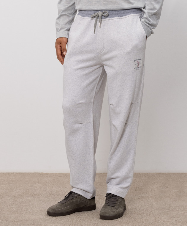 Brunello Cucinelli Сірі меланжеві спортивні штани з вишивкою MM8263388G зображення 3