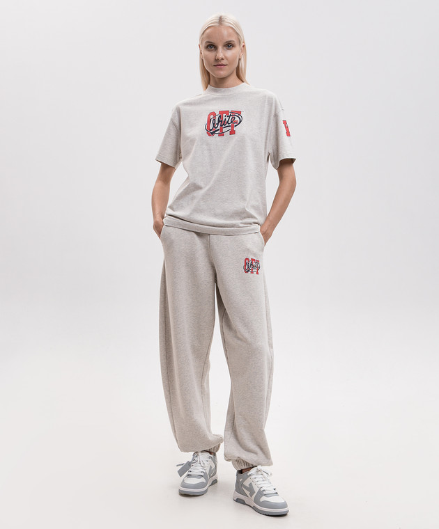Off-White Бежевая меланжевая футболка с принтом логотипа 2FA00587T изображение 2