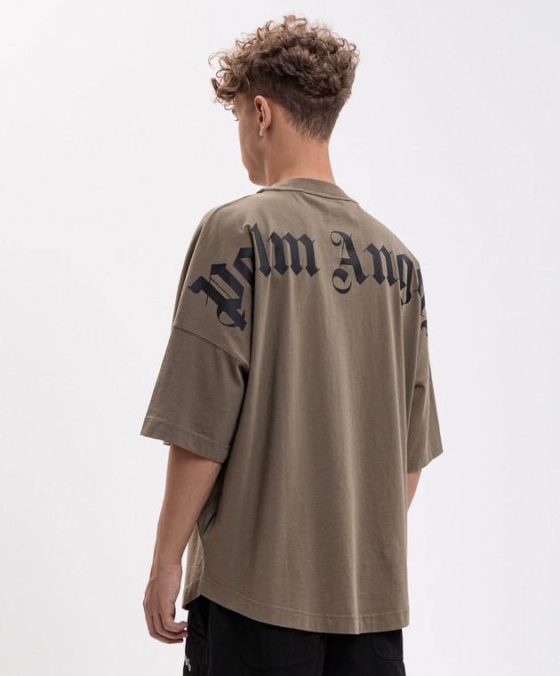 Palm Angels Футболка кольору хакі з принтом логотипа PAMAA005JR002 зображення 4