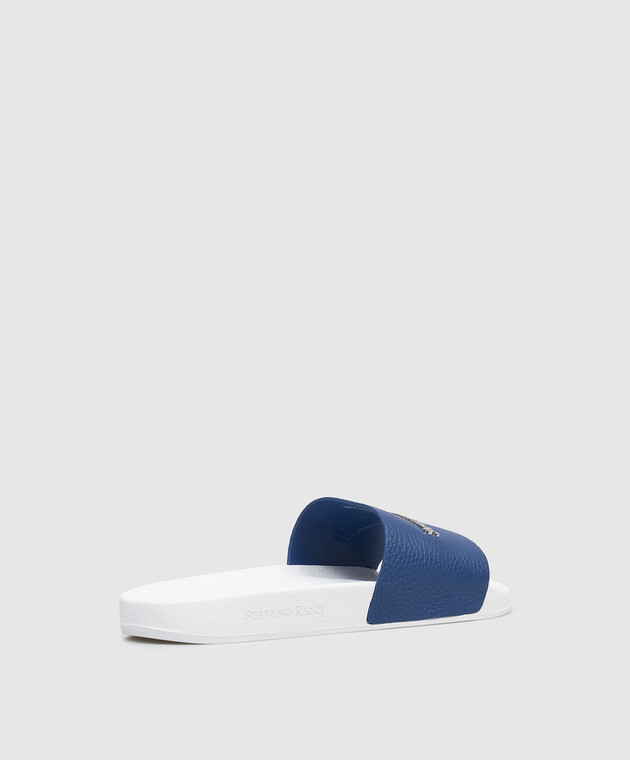 Stefano Ricci Синие кожаные слайдеры с логотипом UG31G761VD изображение 3