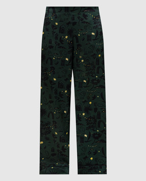 Asceno Зеленые брюки пижамные из шелка London B001F02C491