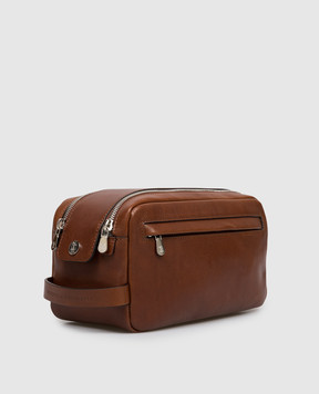 Brunello Cucinelli Шкіряний коричневий несесер з тисненням логотипа MWSHBU334