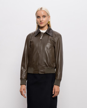 Bottega Veneta Кожаная куртка цвета хаки 874736V61D0