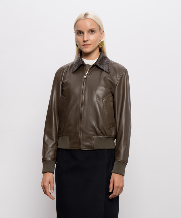 Bottega Veneta Шкіряна куртка кольору хакі 874736V61D0 зображення 3