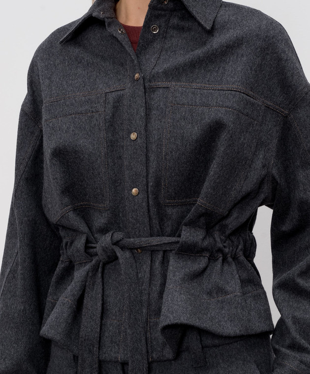 Brunello Cucinelli Серая куртка в стиле рубашки из шерсти MP549M1E06 изображение 5