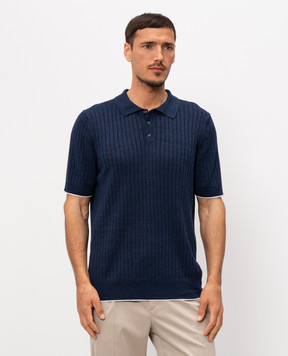 Pini Parma Синее поло с леном в рубчик POLCOLIRIBBL
