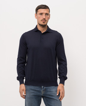 Brunello Cucinelli Поло синего цвета из шерсти и кашемира M2400295