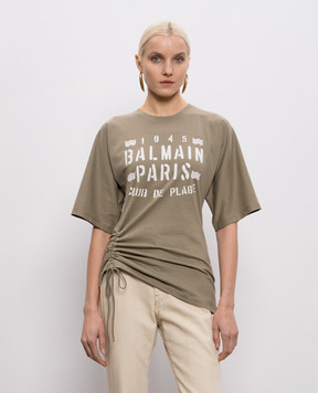 Balmain Футболка цвета хаки с принтом GF0EH035BD55