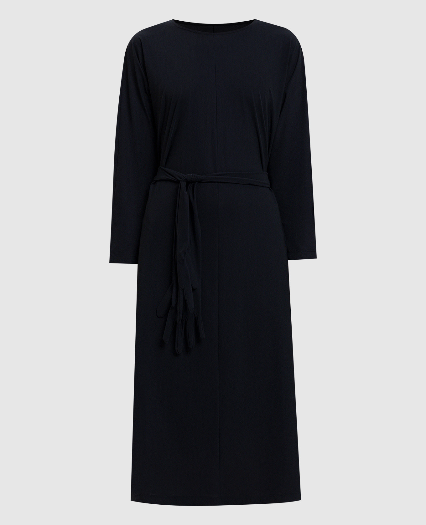 

Черное платье миди с поясом, Черный, Повседневные платья