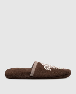Versace Коричневі домашні махрові капці з візерунком емблеми Medusa 10242161A17767