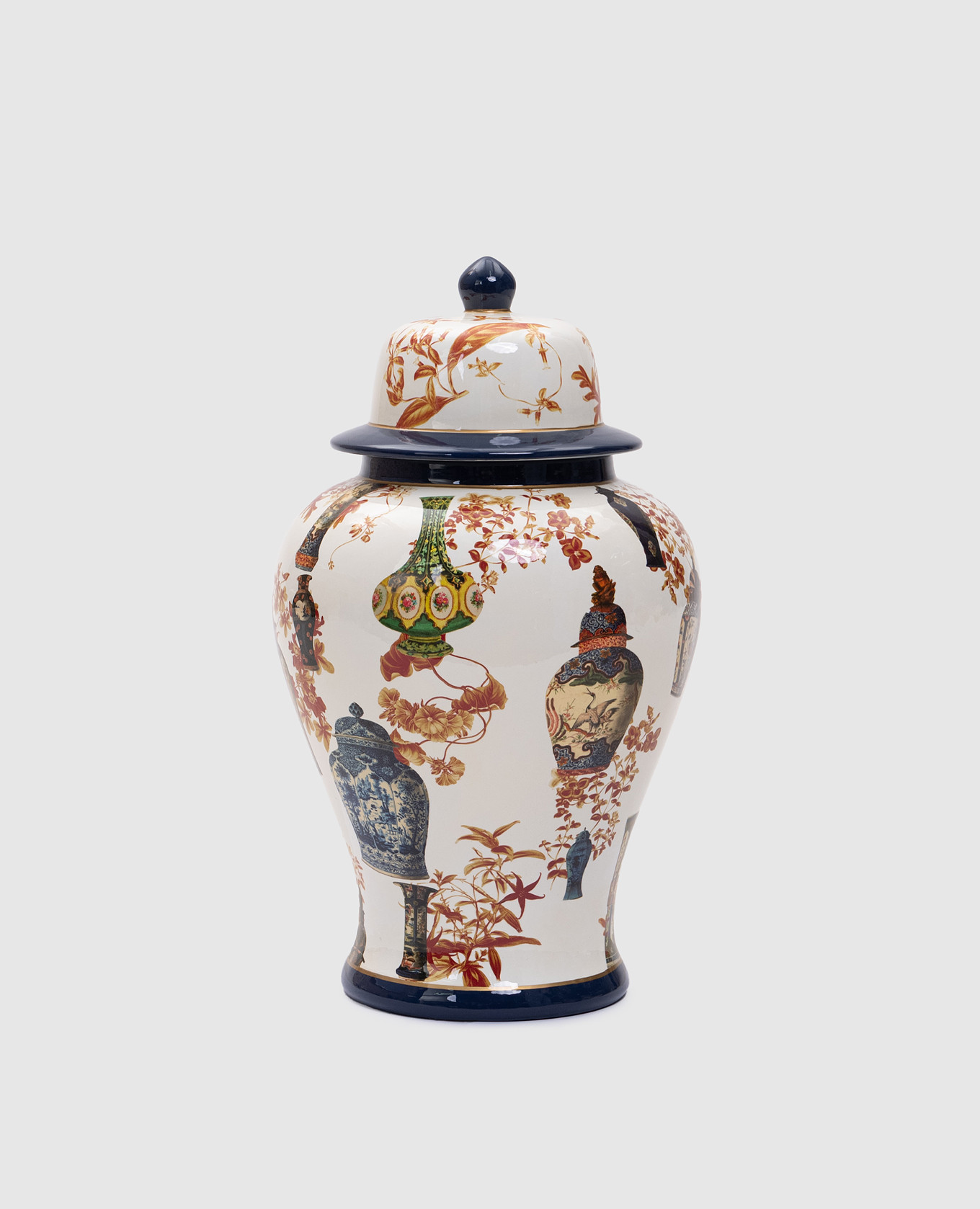 

Белая фарфоровая ваза с крышкой, Белый, Декор