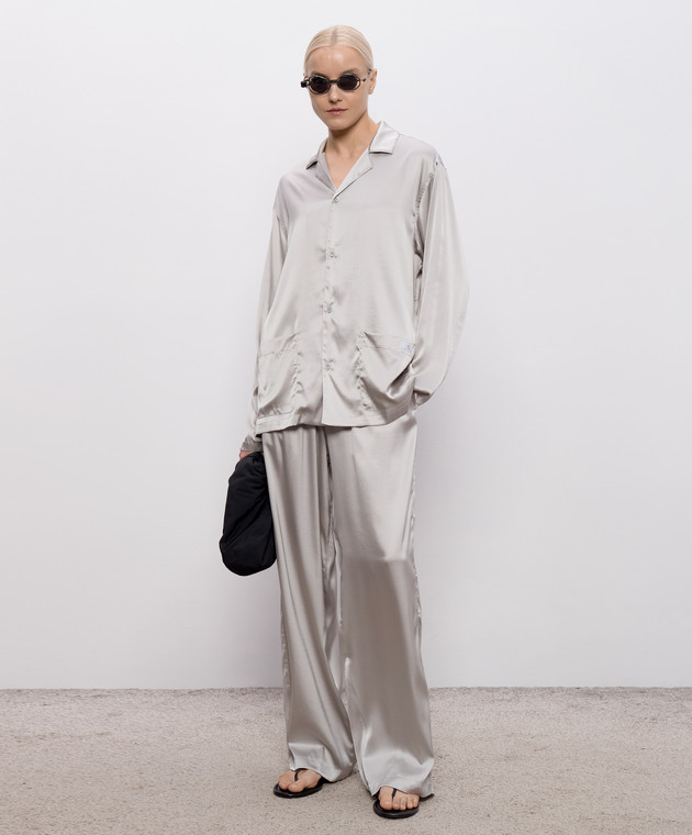Maison Margiela MM6 Серые брюки с шелком в пижамном стиле MJH220050 изображение 2