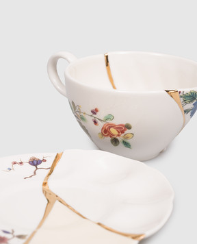 SELETTI Набір з білої порцелянової чашки для чаю та блюдця Kintsugi з позолотою 09648