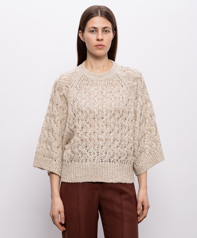 Brunello Cucinelli Бежевий джемпер з шовком та льоном MEA371100 зображення 3