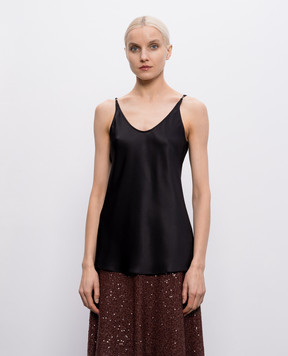 Brunello Cucinelli Чорний топ із шовку з ланцюжком моніль MB179EV802