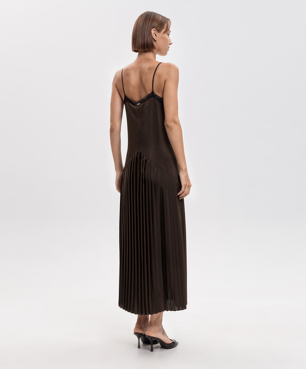 Twinset Коричневое платье-плиссе с кружевом 262TP2060 изображение 3
