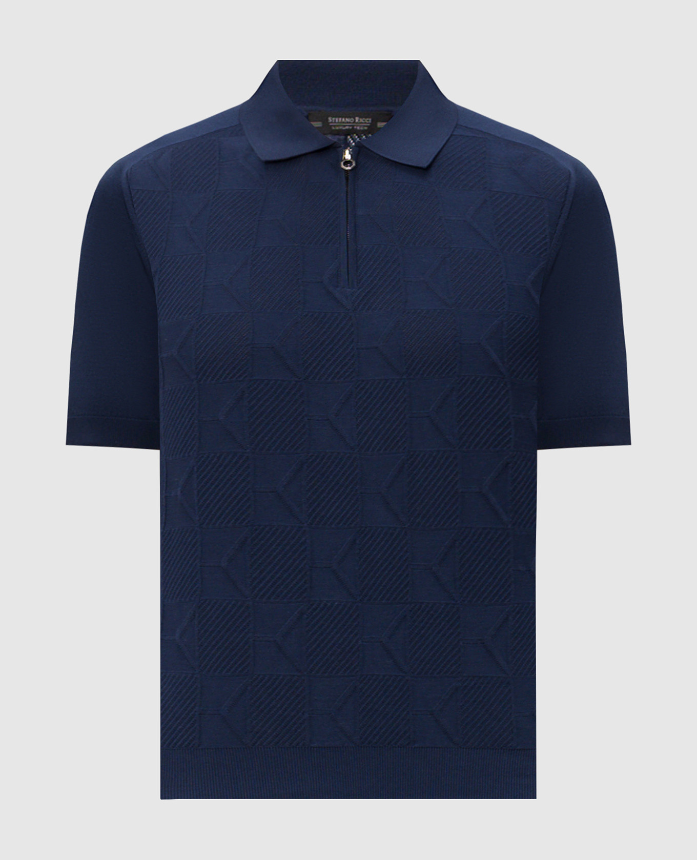 Синее поло в тканый узор