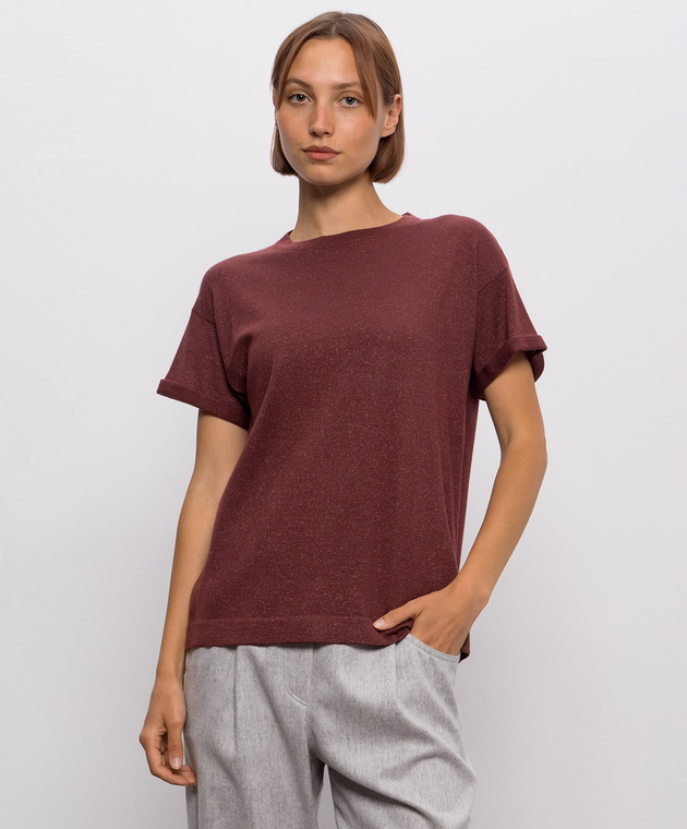 Brunello Cucinelli Футболка с кашемиром и шелком с отворотами M41810000P изображение 3