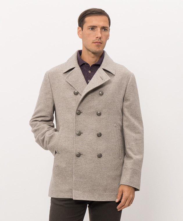 Brunello Cucinelli Сіре двобортне пальто з кашеміру MT4017008K зображення 3