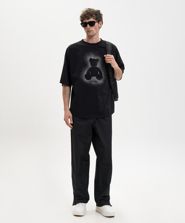 Palm Angels Черная футболка с принтом Spray Bear PMAA10BS26JER002 изображение 2