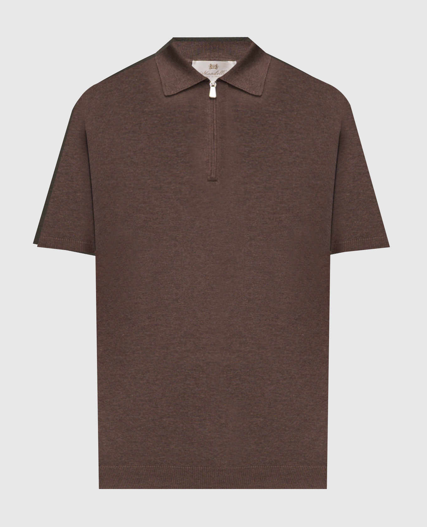 Коричневое поло из шелка с нашивкой логотипа