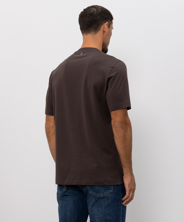 Brunello Cucinelli Темно-коричневая футболка с вышивкой M0B138518 изображение 4
