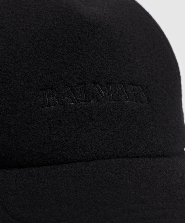 Balmain Чорна кепка з вовни з вишивкою логотипа HH1XA590WD62 зображення 4