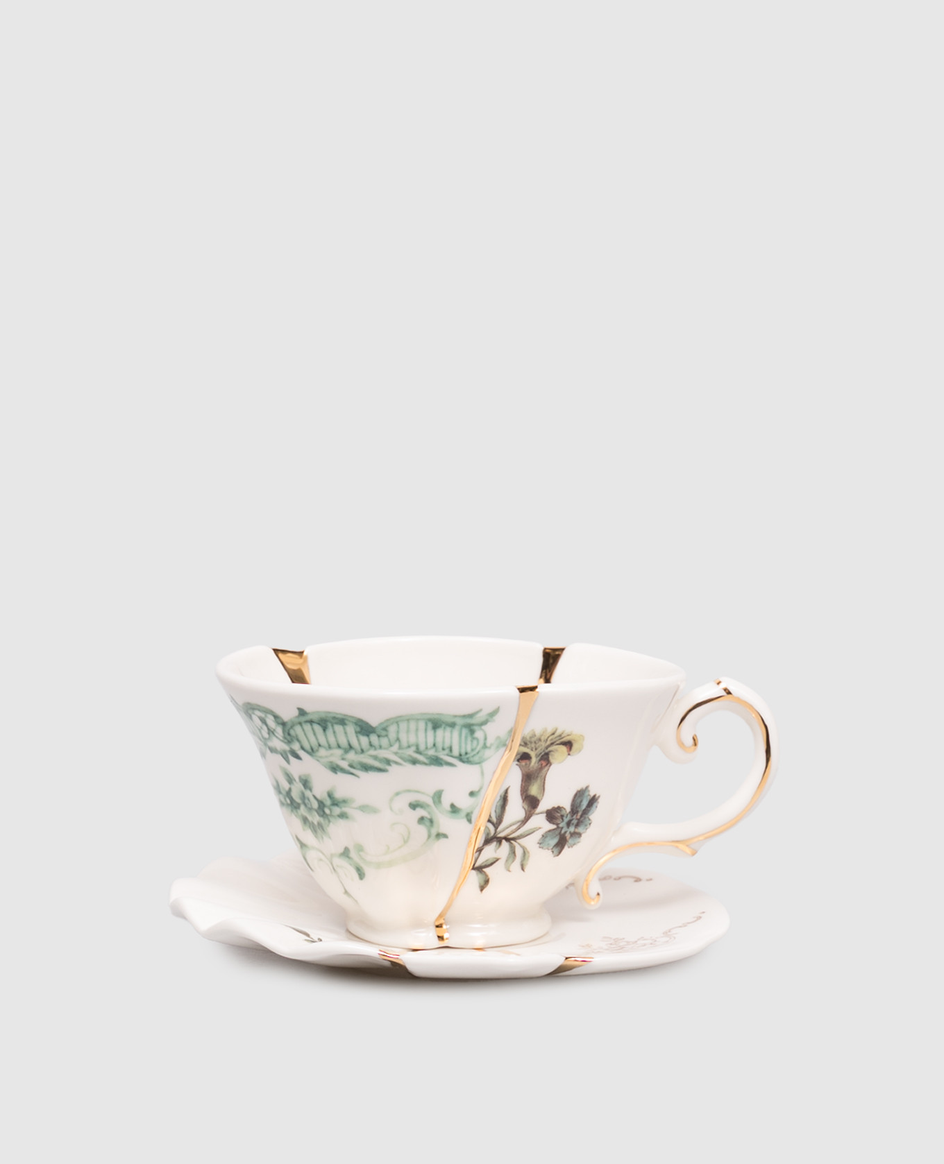 

Набор из фарфоровой чашки для чая и блюдца Kintsugi с позолотой, Белый, Посуда