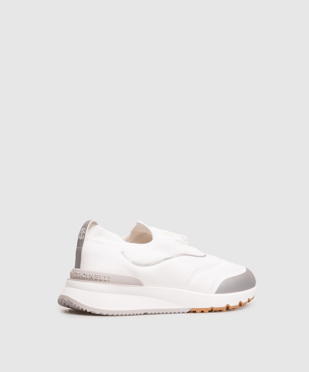 Brunello Cucinelli Белые кроссовки из хлопка с фактурным логотипом MZUAUFO340 изображение 3