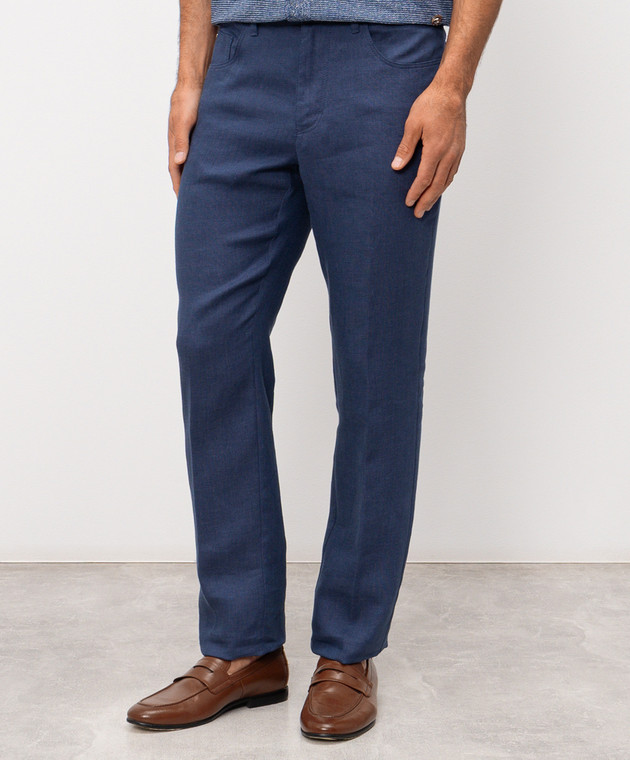 Stefano Ricci Синие брюки из льна и шелка M8T62B0190TXFIL изображение 3