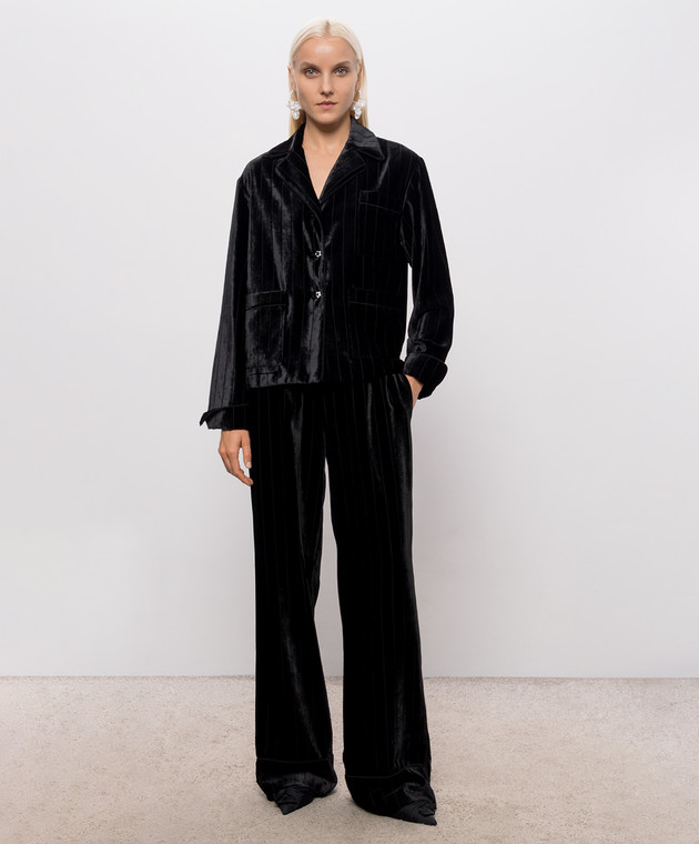 Ermanno Scervino Черная бархатная рубашка в стиле пижамы с шелком D492I350XTC изображение 2