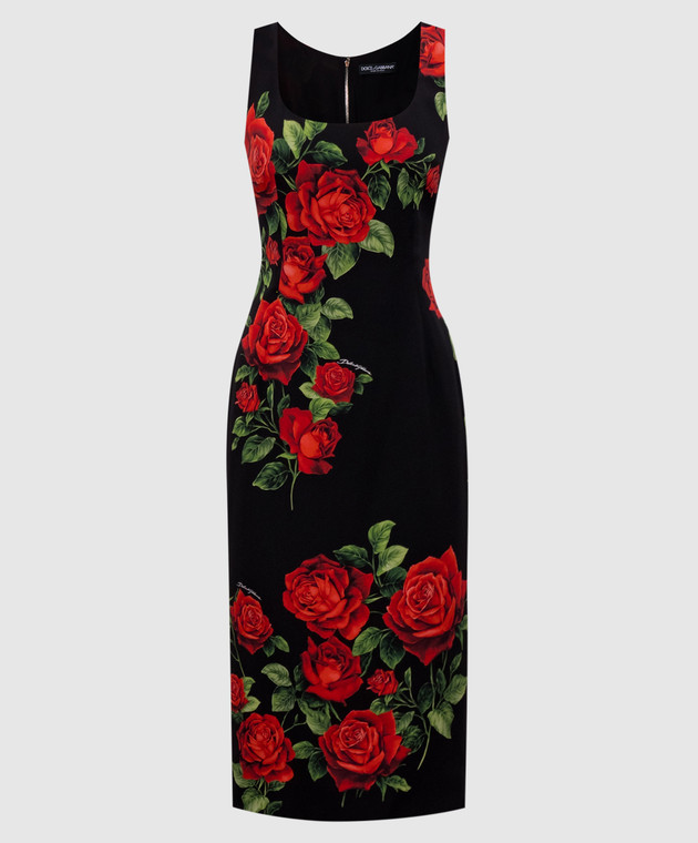 Dolce&Gabbana Черное платье с шелком в принт F622MTFSA9R