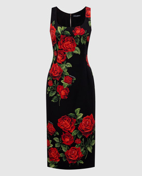 Dolce&Gabbana Черное платье с шелком в принт F622MTFSA9R