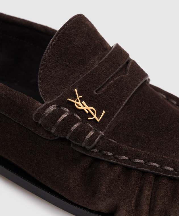 Saint Laurent Коричневые замшевые лоферы LE 8189082W5AA изображение 5