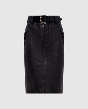 Saint Laurent Чорна шкіряна спідниця-олівець з поясом 865021YCVE2