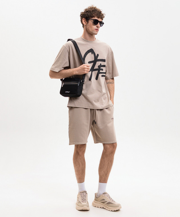Off-White Бежева футболка з принтом логотипа Spray 44MAA120S26J00T зображення 2