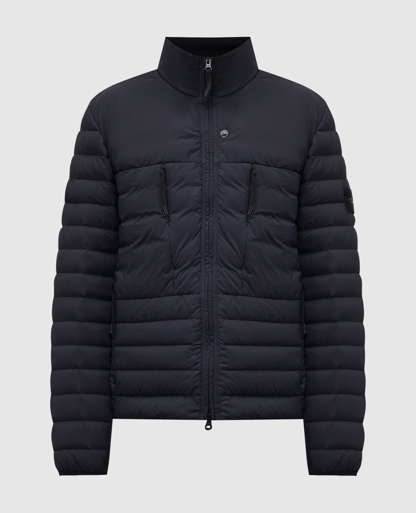 Синяя стеганная пуховая куртка с логотипом