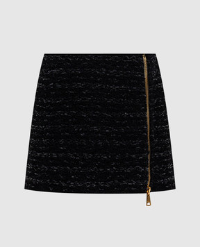 Balmain Чорна твідова спідниця з блискавкою FF0LBB10KJ16