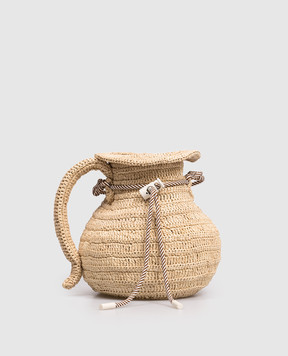 Alemais Бежева сумка Michelle з рафії у вигляді глечика з логотипом 6587A