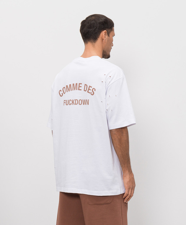Comme des Fuckdown Біла футболка з принтом логотипа та проріхами FMS6CFABM01923 зображення 4