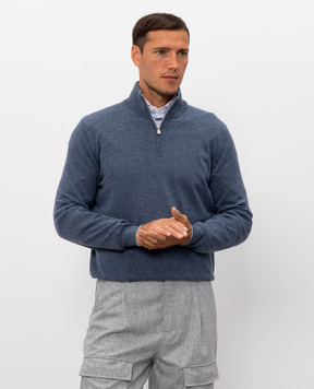 Brunello Cucinelli Синій джемпер з кашеміру на блискавці M2200124