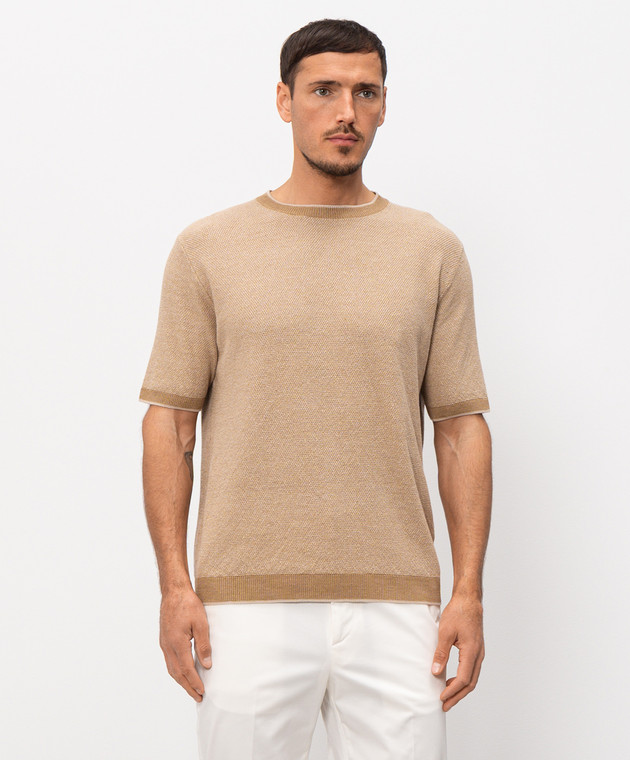 Canali Бежева футболка з льоном та шовком MK02462C1181 зображення 3
