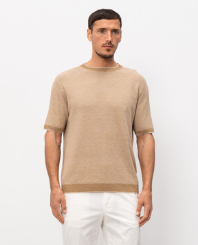Canali Бежева футболка з льоном та шовком MK02462C1181