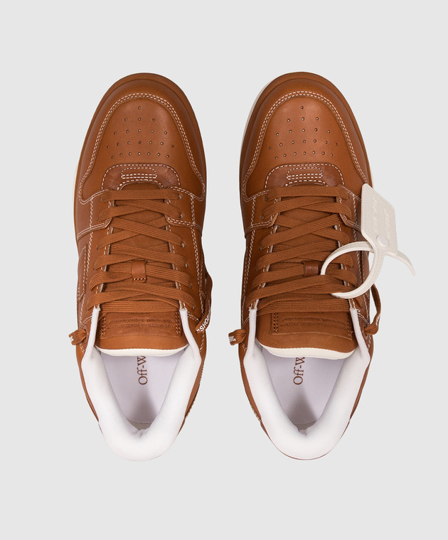 Off-White Коричневые кожаные кроссовки Out Of Office OF05734201 изображение 4