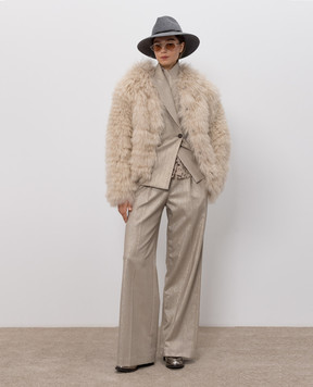 Brunello Cucinelli Бежевый двубортный жакет с люрексом MG5177241P