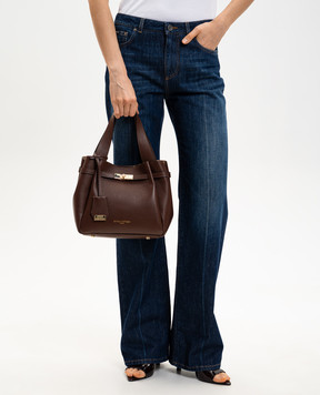 Gianni Notaro Коричнева шкіряна сумка-тоут Dollaro 223DOLLAROORO