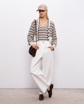 Brunello Cucinelli Майка кольору айворі в смужку з люрексом MAZ263800P