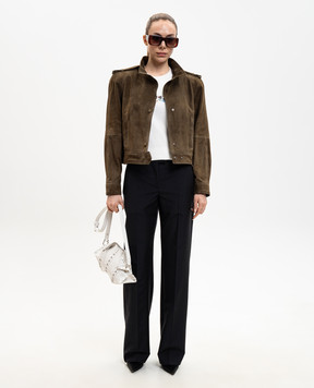 Babe Pay Pls Замшева куртка з акцентними плечима кольору хакі 2407ИЗМSUEDE